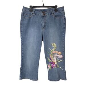 East of LA‎ Capri Jeans Womens 18 Embroidered Floral Boho Festival Denim